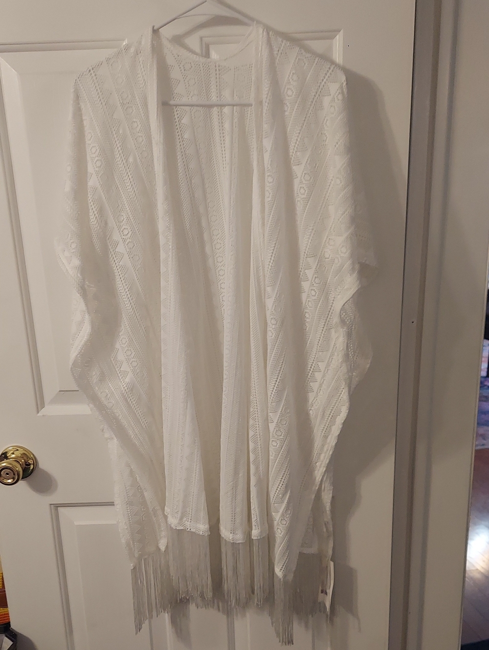 Cream Crochet Fringe Kimono Wrap - Unbranded